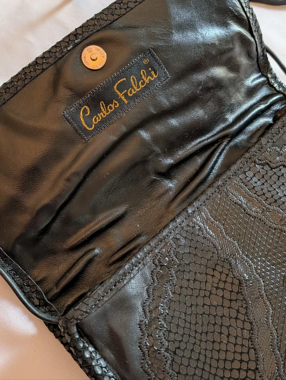 Vintage Carlos Falchi Black Lace-Accent Crossbody Clutch - Women's Bag